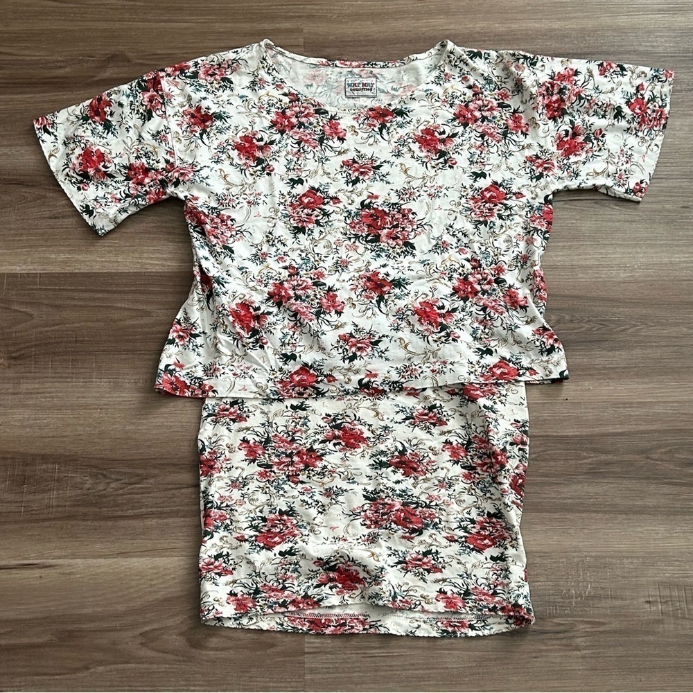 NAF NAF COLLECTION Vintage White Red Floral Skirt Crop Top Set Women Size Medium - Picture 7 of 9
